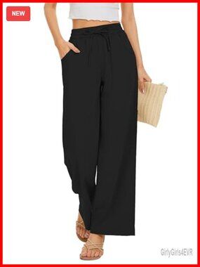 Women Flowy Pants Drawstring Waist Wide Leg Palazzo Beach Pants Loose Fit
